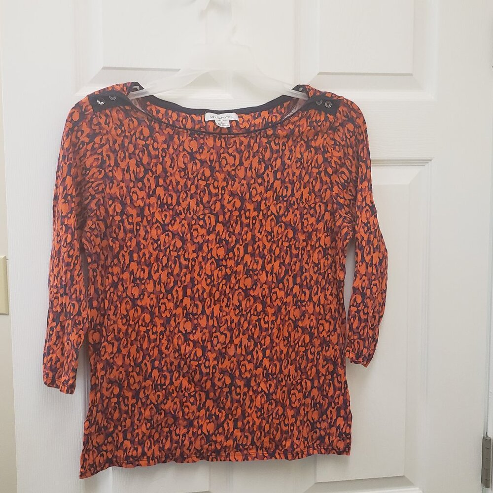 Liz Claiborne, scoop neck with buttons, red black splash 3/4 sleeve blouse, XL